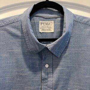 Cotton Chambray Men’s Button Down Shirt PD&C Brand Long Sleeve Roll Tab Detail